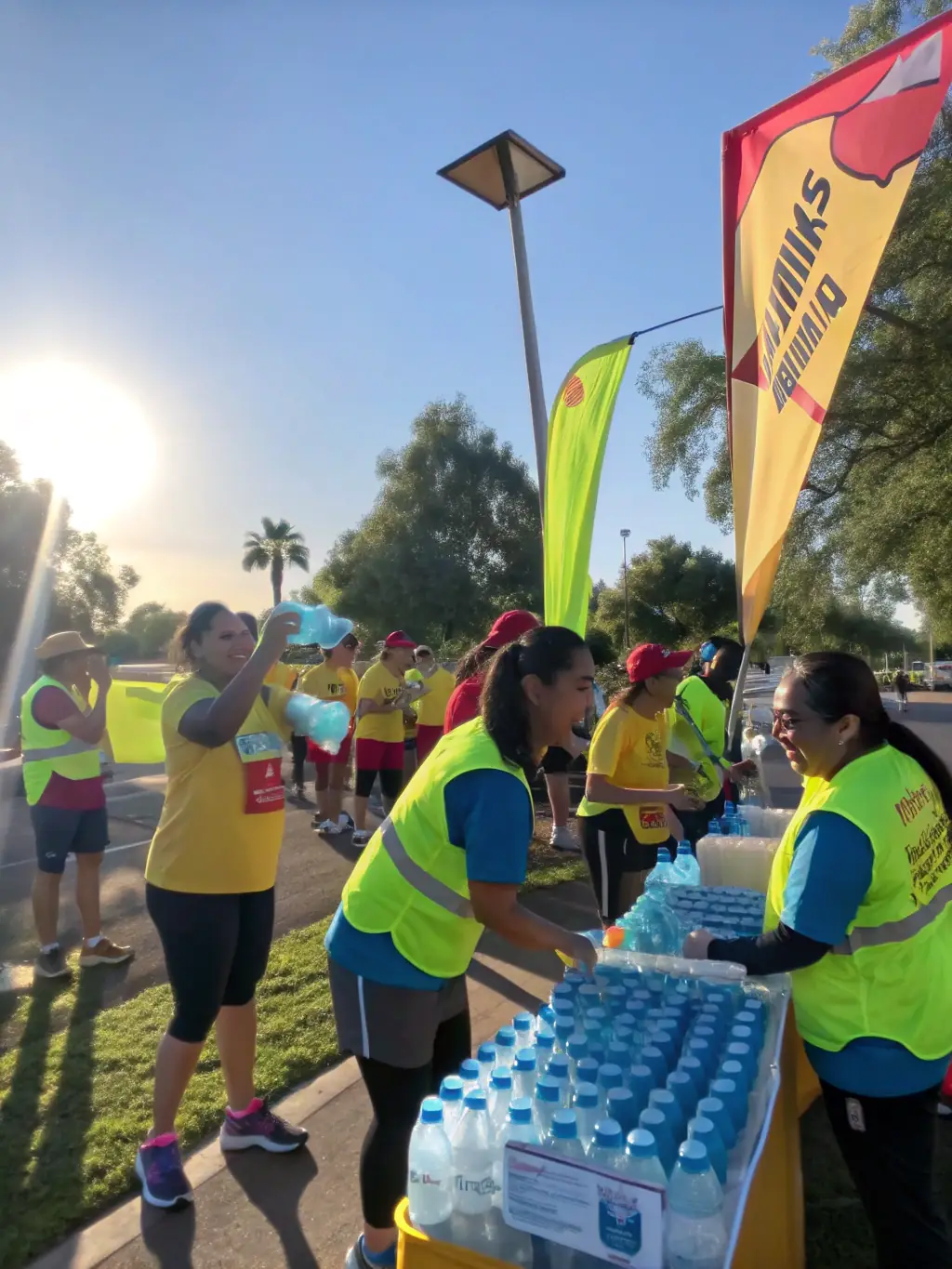 A picture of volunteers organizing a cycling event, showcasing the collaborative effort and community spirit behind UNION SPORTIVE SIRAN CYCLOTOURISME's activities.