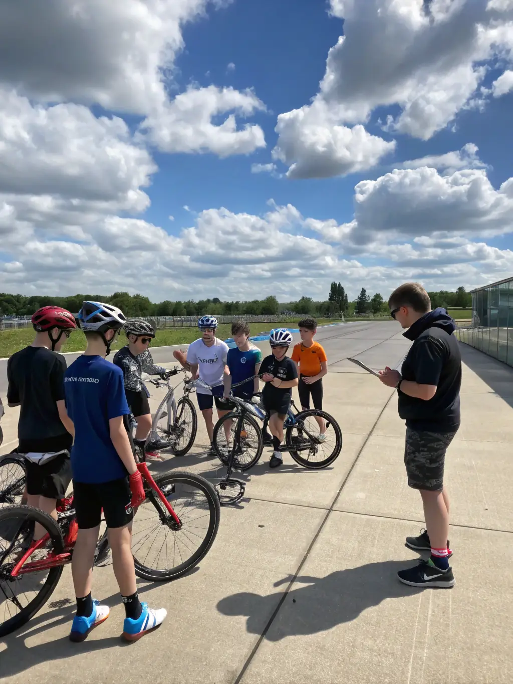 A diverse group of cyclists participating in a cycling safety training session, learning about road safety and best practices, organized by UNION SPORTIVE SIRAN CYCLOTOURISME.
